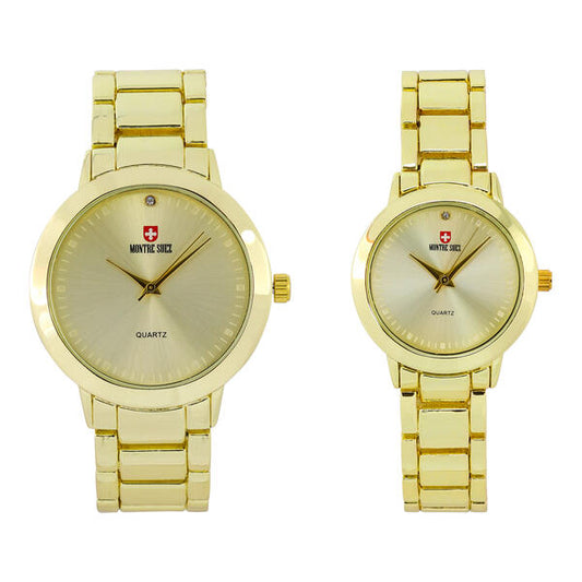 His and Her Matching Metal Band Watch Set - MSHH4904-MB