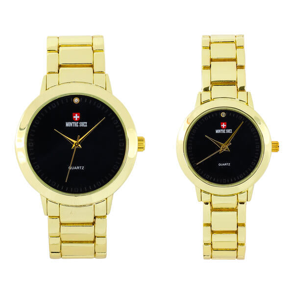 His and Her Matching Metal Band Watch Set - MSHH4904-MB