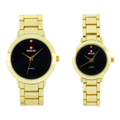 His and Her Matching Metal Band Watch Set - MSHH4904-MB
