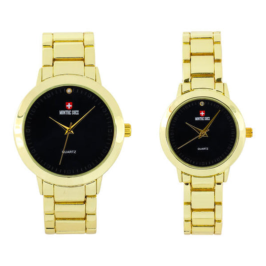 His and Her Matching Metal Band Watch Set - MSHH4904-MB