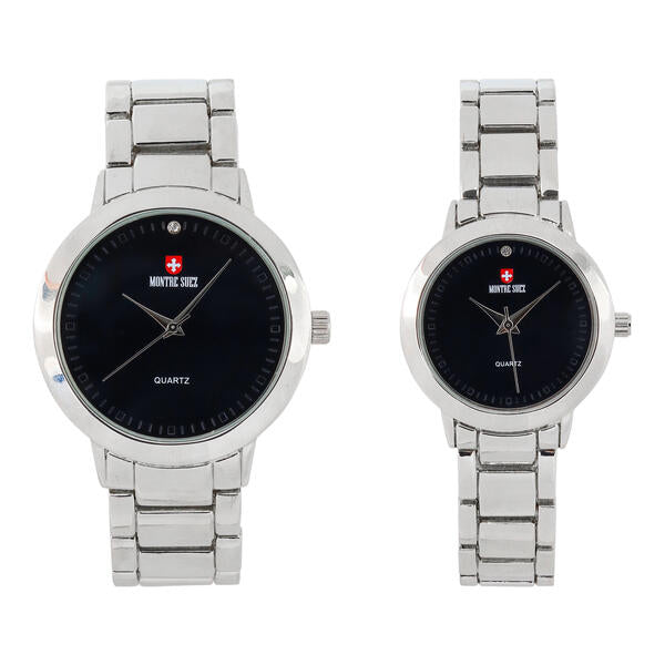 His and Her Matching Metal Band Watch Set - MSHH4904-MB