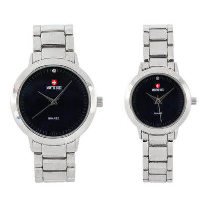 His and Her Matching Metal Band Watch Set - MSHH4904-MB