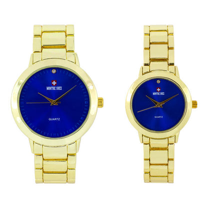 His and Her Matching Metal Band Watch Set - MSHH4904-MB