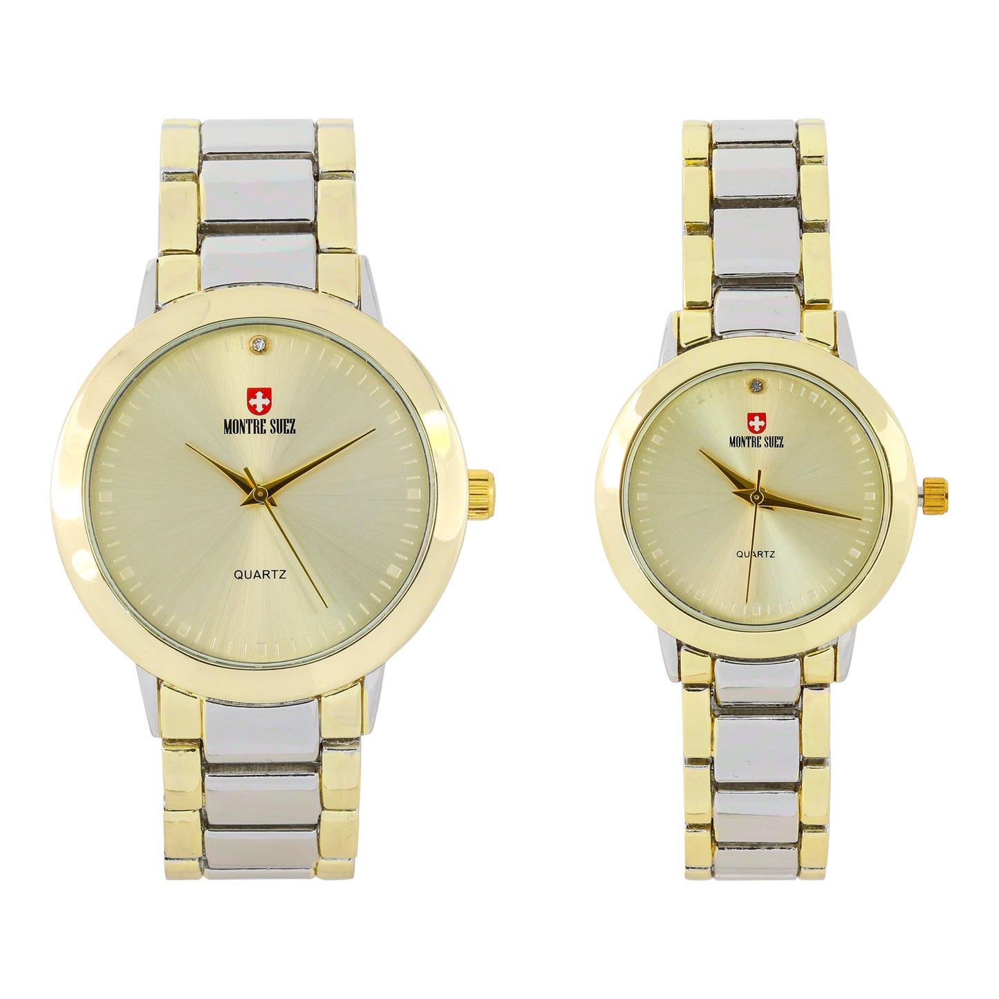 His and Her Matching Metal Band Watch Set - MSHH4904-MB