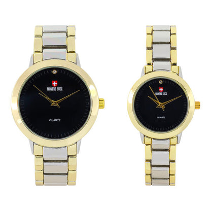 His and Her Matching Metal Band Watch Set - MSHH4904-MB