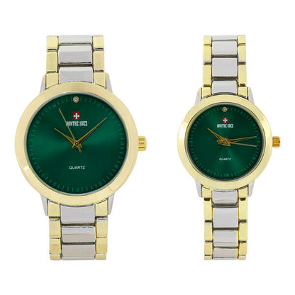 His and Her Matching Metal Band Watch Set - MSHH4904-MB