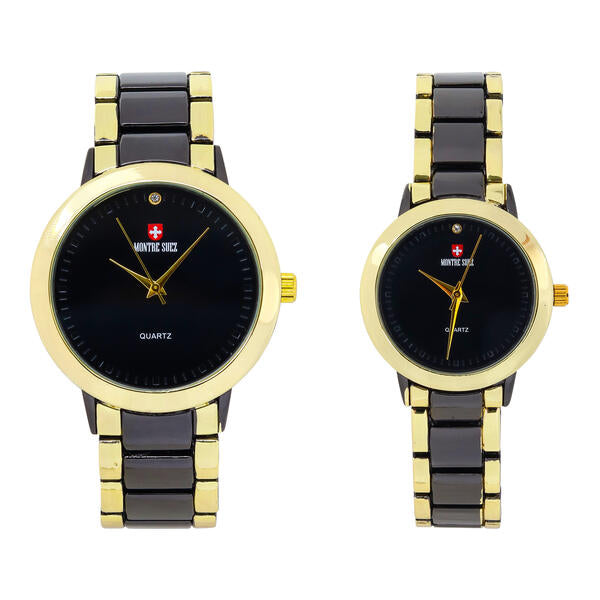 His and Her Matching Metal Band Watch Set - MSHH4904-MB
