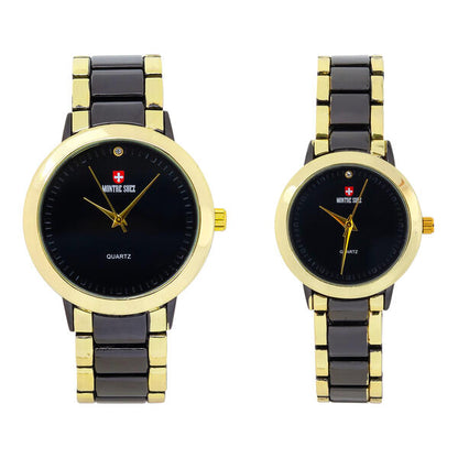 His and Her Matching Metal Band Watch Set - MSHH4904-MB