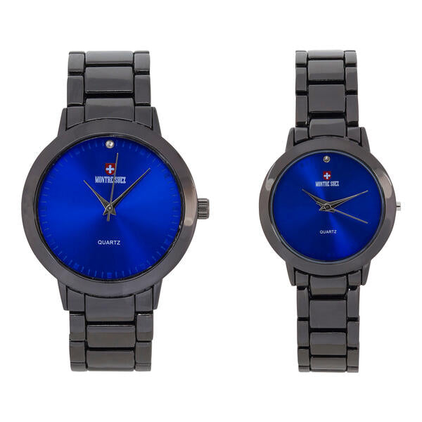His and Her Matching Metal Band Watch Set - MSHH4904-MB
