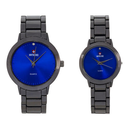 His and Her Matching Metal Band Watch Set - MSHH4904-MB