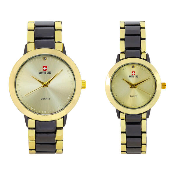 His and Her Matching Metal Band Watch Set - MSHH4904-MB