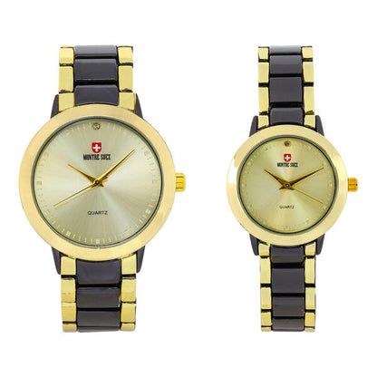 His and Her Matching Metal Band Watch Set - MSHH4904-MB