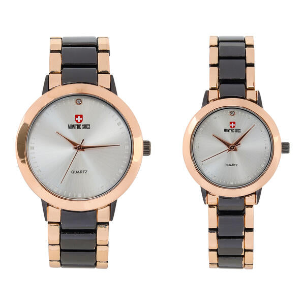 His and Her Matching Metal Band Watch Set - MSHH4904-MB