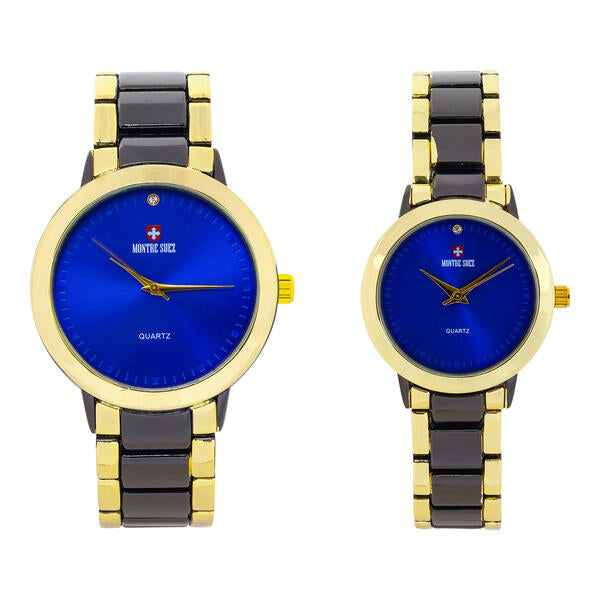 His and Her Matching Metal Band Watch Set - MSHH4904-MB