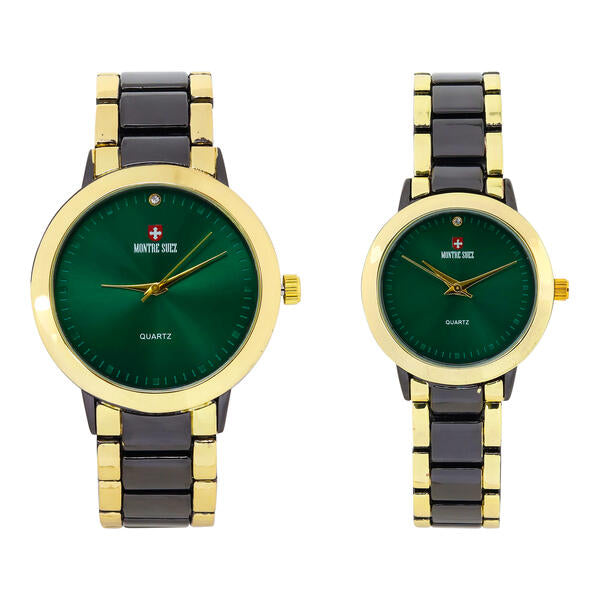 His and Her Matching Metal Band Watch Set - MSHH4904-MB
