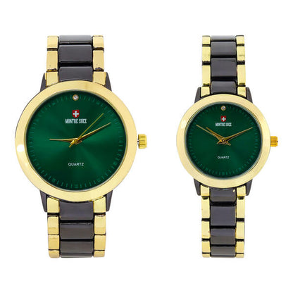 His and Her Matching Metal Band Watch Set - MSHH4904-MB