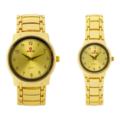 His and Her Matching Metal Band Watch Set - MSHH6504-MB