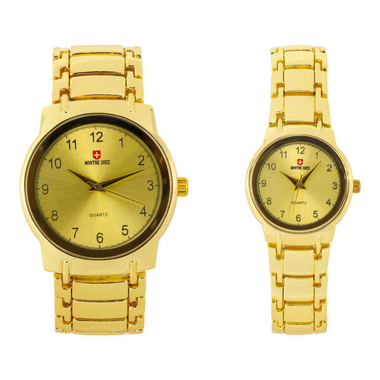 His and Her Matching Metal Band Watch Set - MSHH6504-MB
