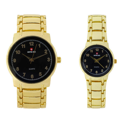 His and Her Matching Metal Band Watch Set - MSHH6504-MB