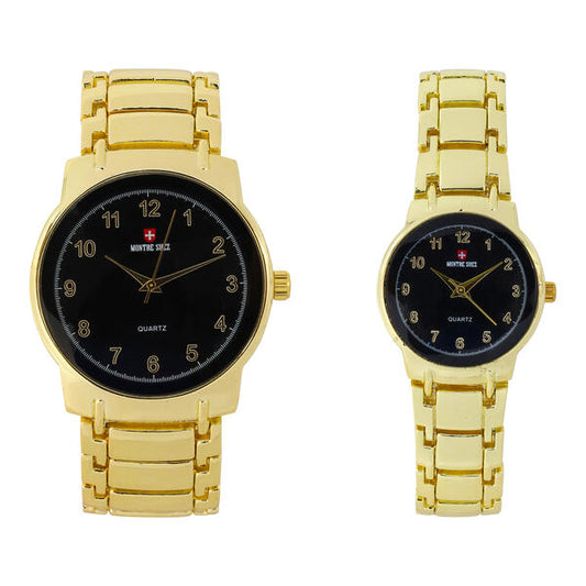 His and Her Matching Metal Band Watch Set - MSHH6504-MB
