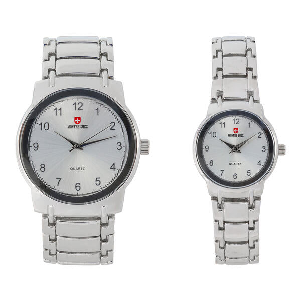 His and Her Matching Metal Band Watch Set - MSHH6504-MB