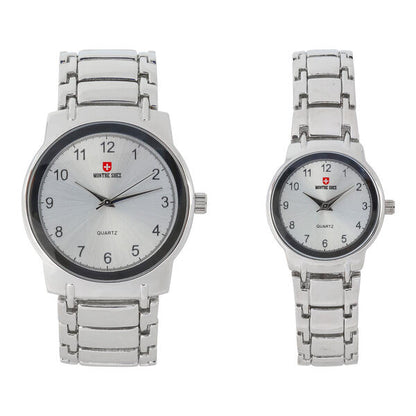 His and Her Matching Metal Band Watch Set - MSHH6504-MB