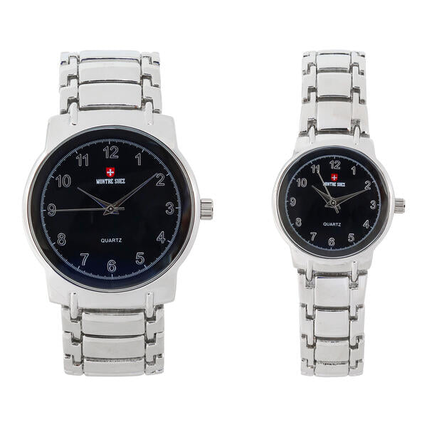 His and Her Matching Metal Band Watch Set - MSHH6504-MB