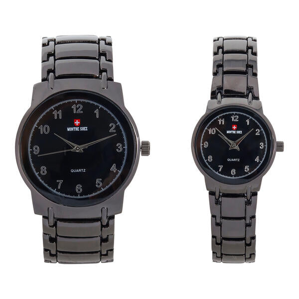 His and Her Matching Metal Band Watch Set - MSHH6504-MB