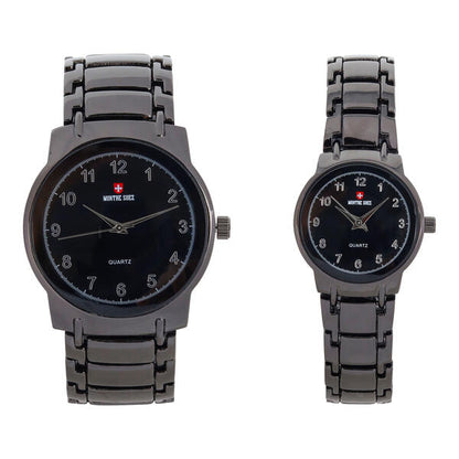 His and Her Matching Metal Band Watch Set - MSHH6504-MB