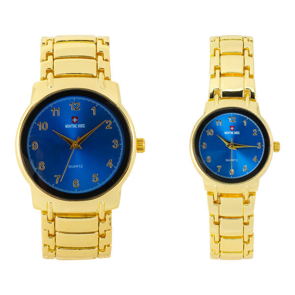 His and Her Matching Metal Band Watch Set - MSHH6504-MB