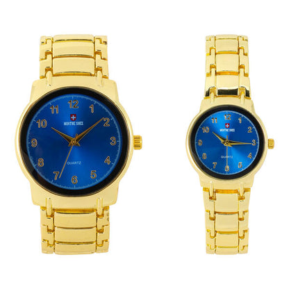 His and Her Matching Metal Band Watch Set - MSHH6504-MB
