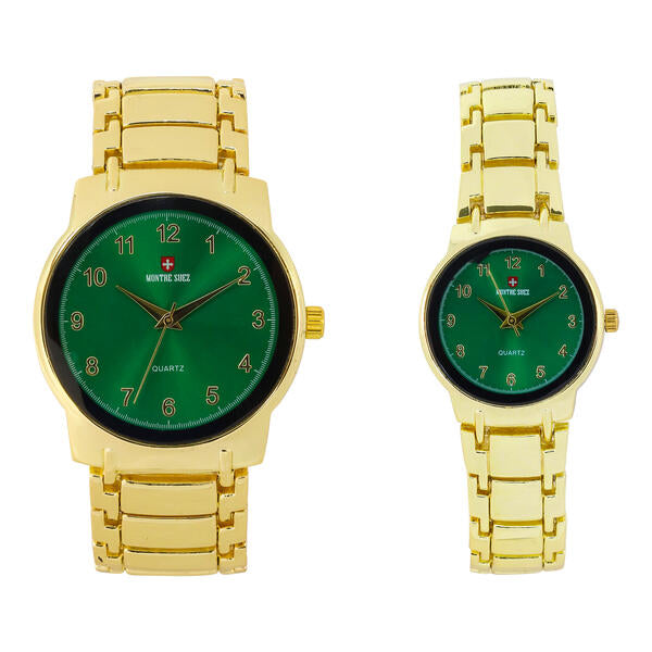 His and Her Matching Metal Band Watch Set - MSHH6504-MB