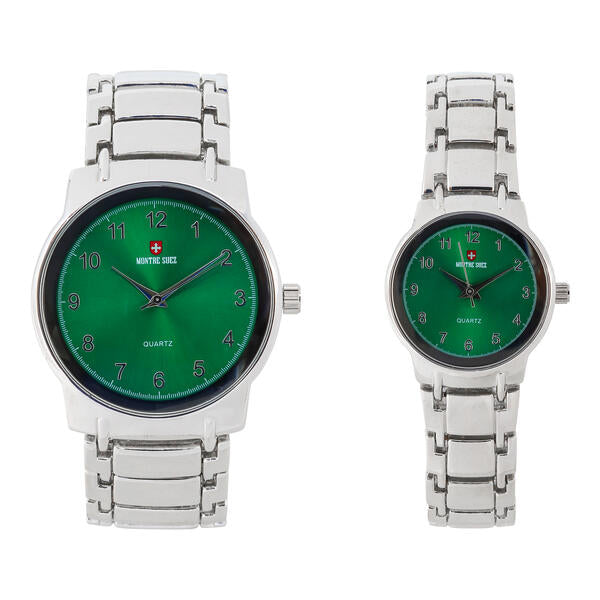 His and Her Matching Metal Band Watch Set - MSHH6504-MB