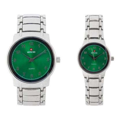 His and Her Matching Metal Band Watch Set - MSHH6504-MB