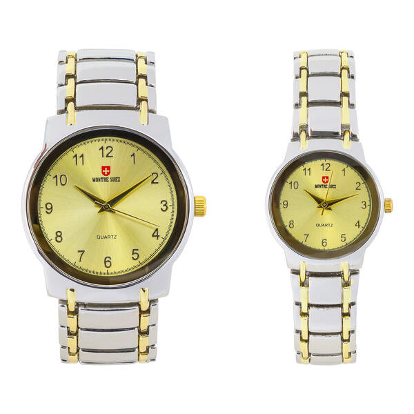 His and Her Matching Metal Band Watch Set - MSHH6504-MB