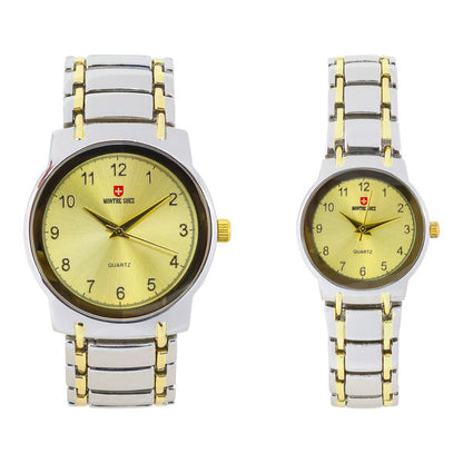 His and Her Matching Metal Band Watch Set - MSHH6504-MB