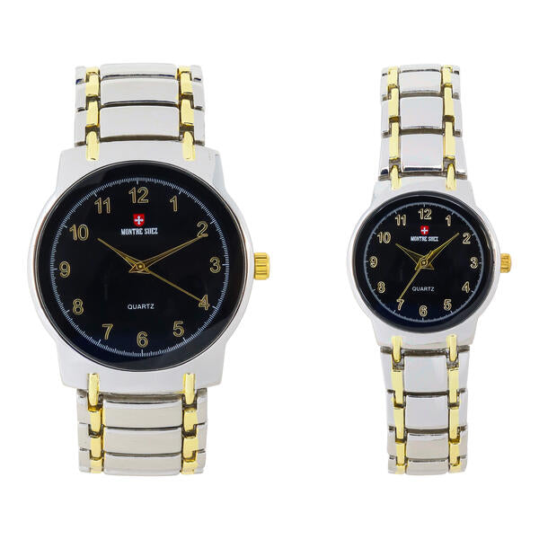 His and Her Matching Metal Band Watch Set - MSHH6504-MB