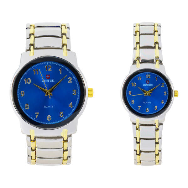 His and Her Matching Metal Band Watch Set - MSHH6504-MB
