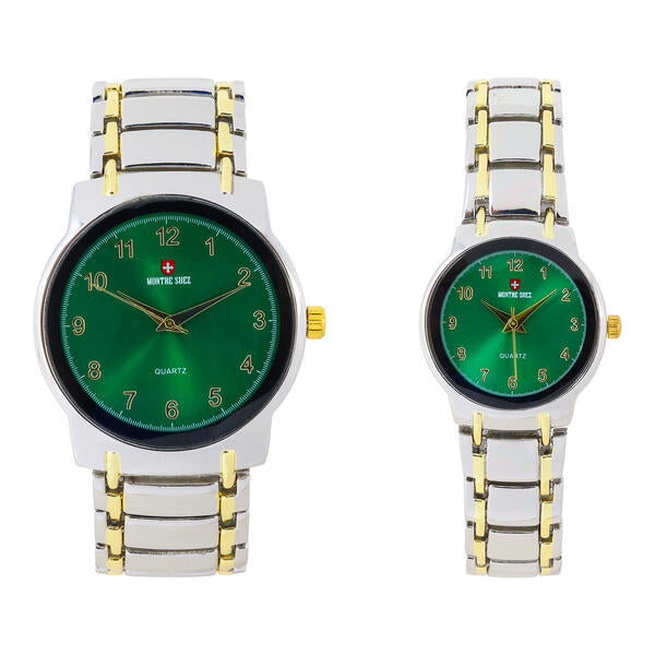 His and Her Matching Metal Band Watch Set - MSHH6504-MB