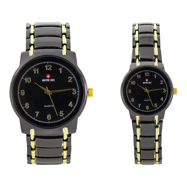 His and Her Matching Metal Band Watch Set - MSHH6504-MB