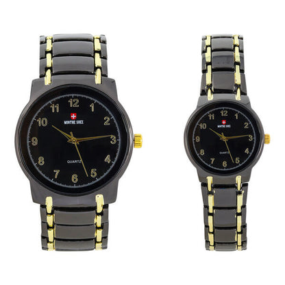 His and Her Matching Metal Band Watch Set - MSHH6504-MB