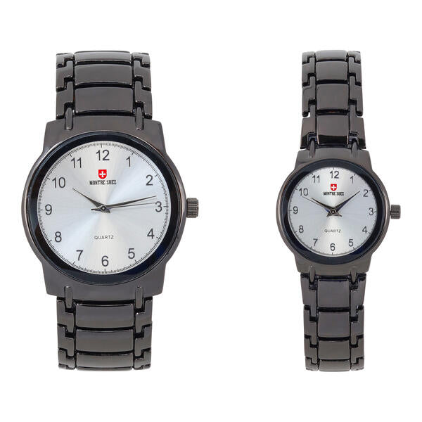 His and Her Matching Metal Band Watch Set - MSHH6504-MB