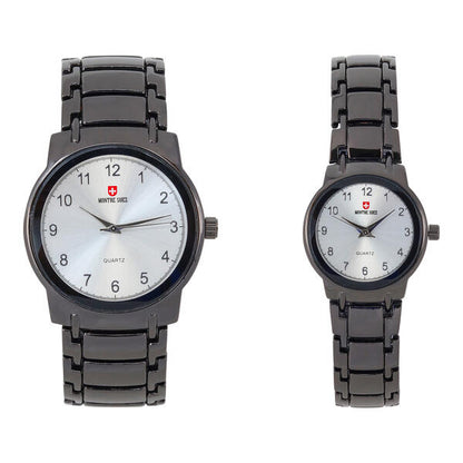 His and Her Matching Metal Band Watch Set - MSHH6504-MB