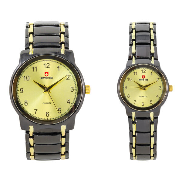 His and Her Matching Metal Band Watch Set - MSHH6504-MB
