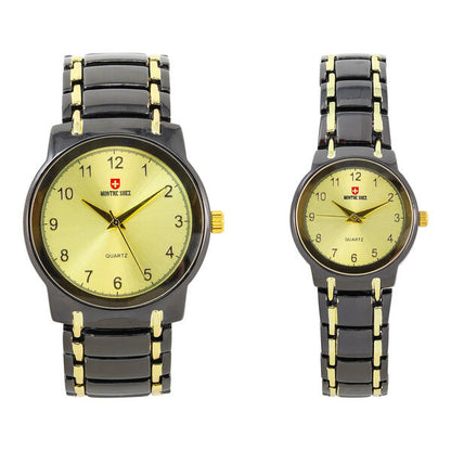 His and Her Matching Metal Band Watch Set - MSHH6504-MB