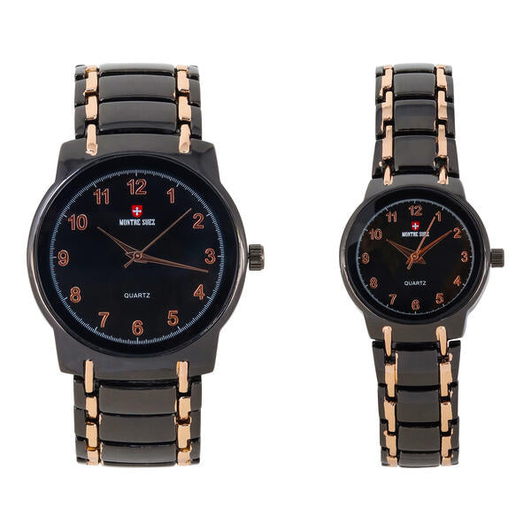 His and Her Matching Metal Band Watch Set - MSHH6504-MB