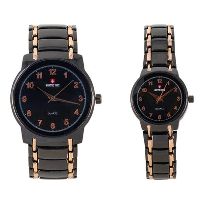 His and Her Matching Metal Band Watch Set - MSHH6504-MB