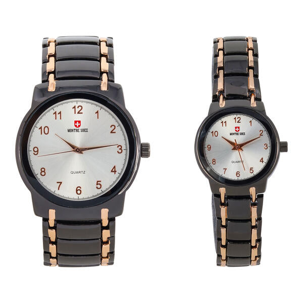 His and Her Matching Metal Band Watch Set - MSHH6504-MB