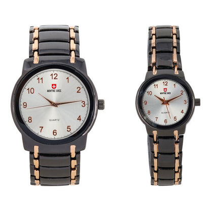 His and Her Matching Metal Band Watch Set - MSHH6504-MB