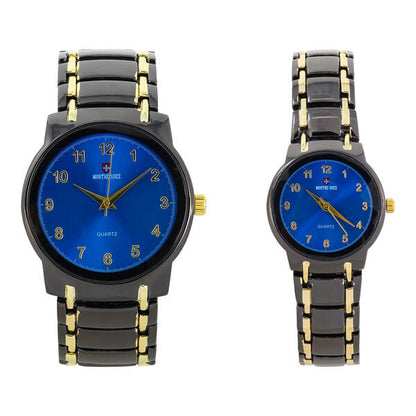 His and Her Matching Metal Band Watch Set - MSHH6504-MB
